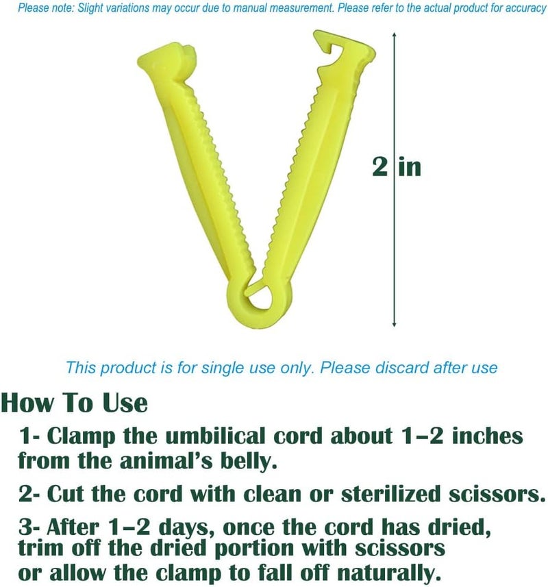 BCDHAMATE 60pcs Disposable Umbilical Cord Clamps for Livestock, 2 Inch Yellow Cord Clips for Newborn Piglets, Calves, Lambs, Puppies, Kittens, Veterinary Obstetrical Farm Supplies - Image 3